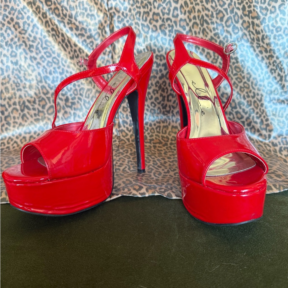Elle Strappy Red Platform Heels